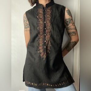Vintage Carole Little Beaded Embroidered Linen Tunic